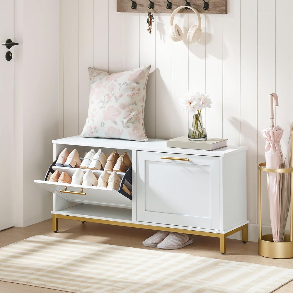 HOOBRO Shoe Bench with Storage, Shoe Storage Bench with 2 Flip Drawers