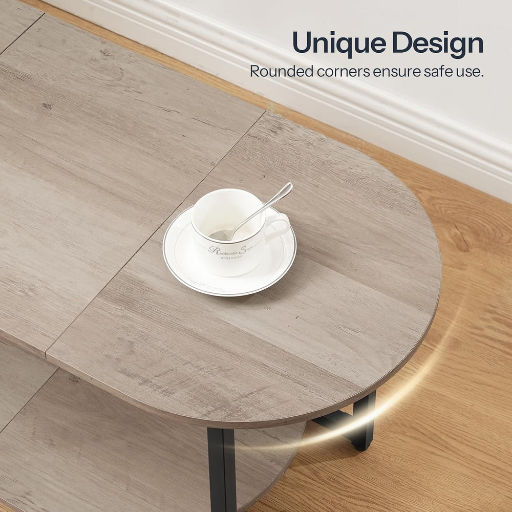 HOOBRO Coffee Table for Living Room, Oval Small Coffee Table with 2-Tier Open...