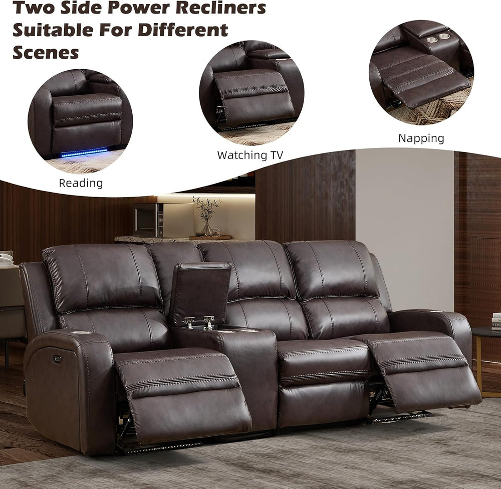 EBELLO Faux Leather Power Recliner Sofa Set, 2 Piece Electric Reclining Couch...