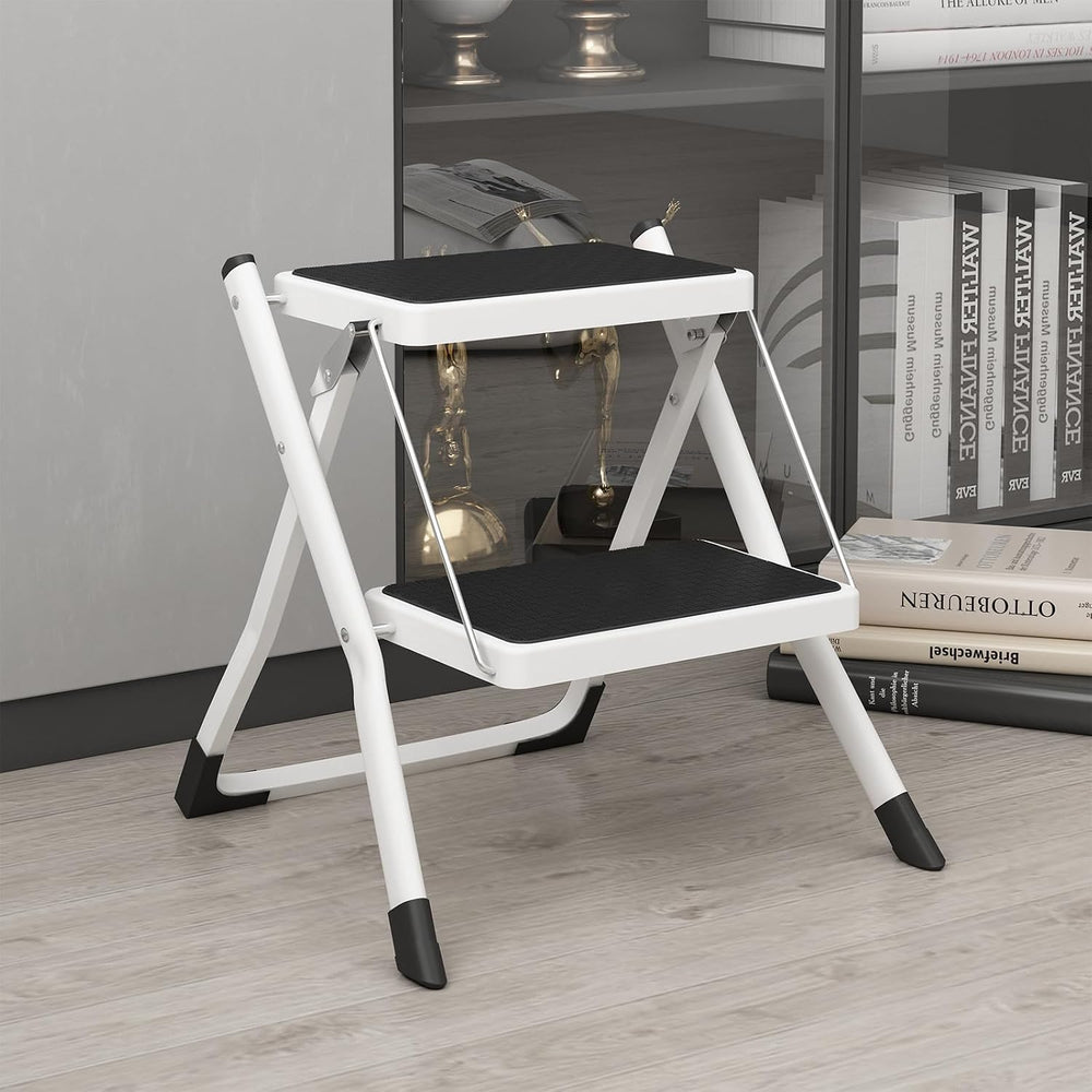 2 Step Ladder, Folding Metal Step Stool with Wide Anti-Slip Pedal
