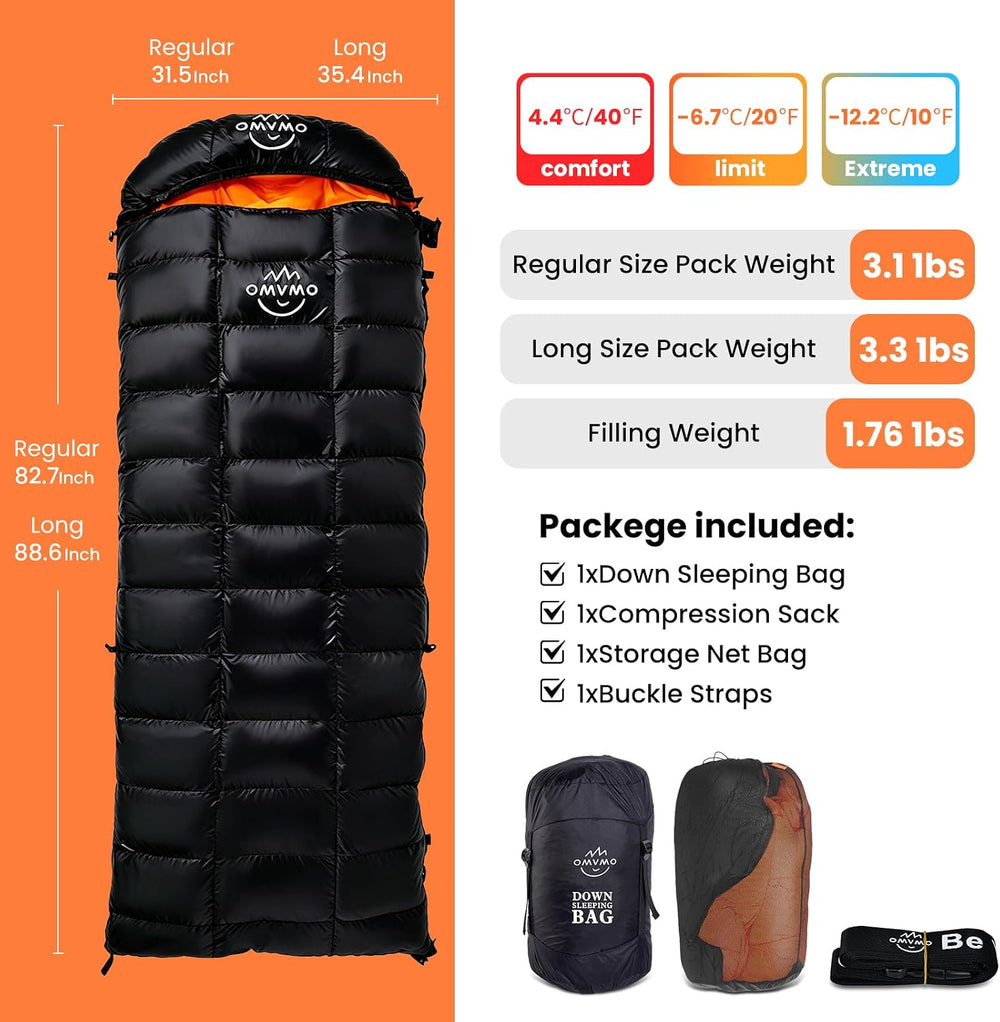 Rectangular Down Sleeping Bag for Adults Camping Backpacking