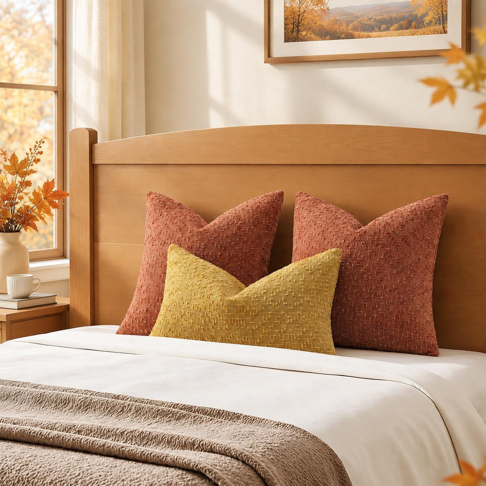 decorUhome Textured Rust Chenille Throw Pillow Covers 24x24 Set of 2