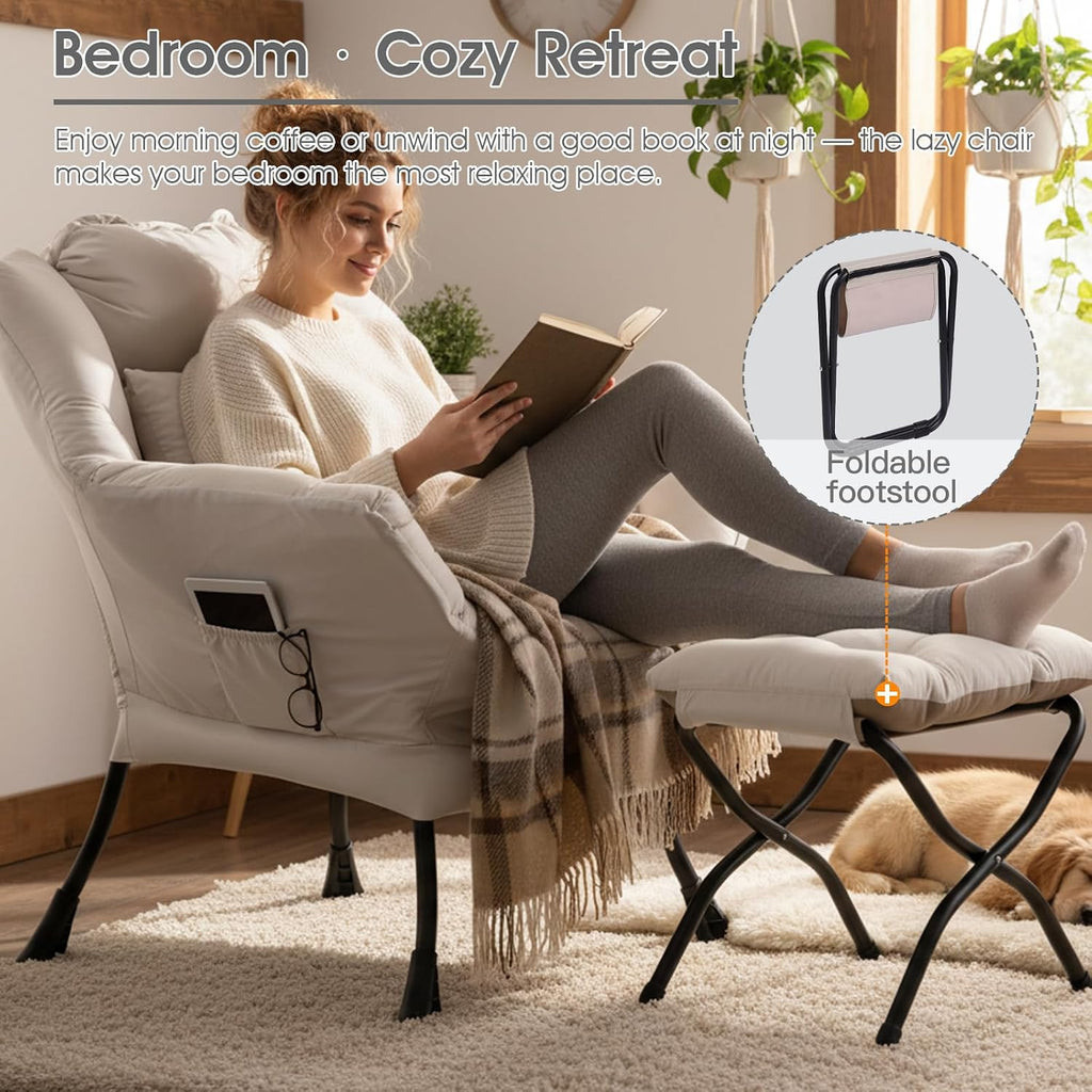 Lazy Chair with Ottoman, Comfy Reading Chair for Bedroom