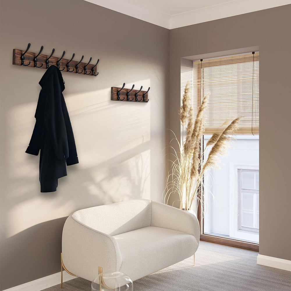 Coat Rack Wall Mount 47.3'' Solid Wood and 12 Hooks for Entryway