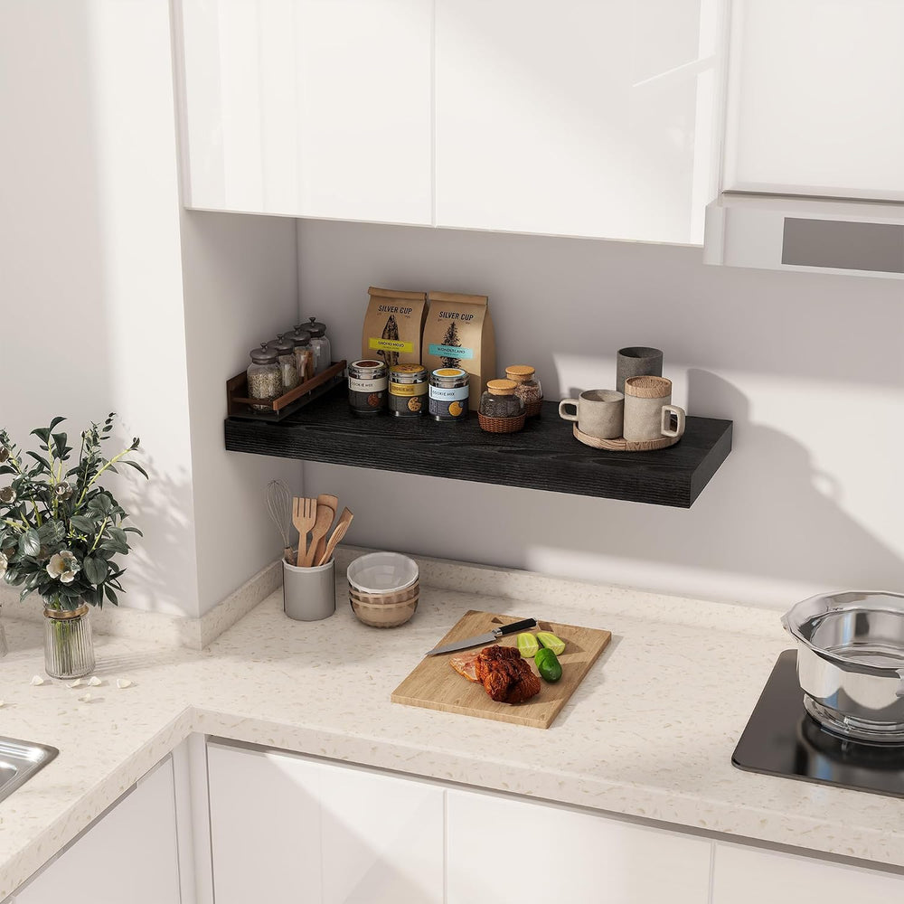 Fun Memories 30 Inch Floating Shelves Black, 12 Inch Deep Floating Shelf for ...