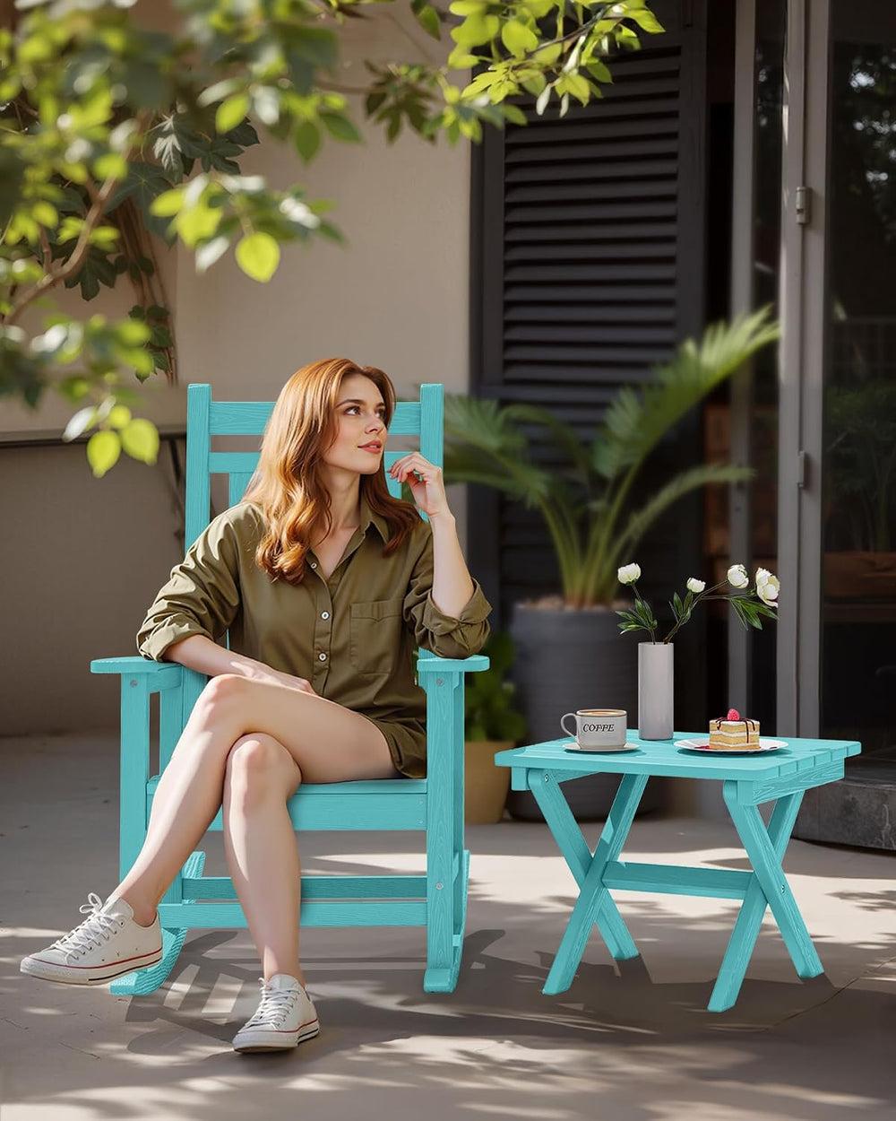 SERWALL Small Folding Outdoor Side Table Set of 4, Aruba