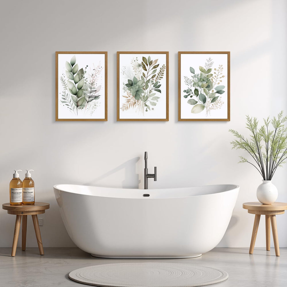 HLXRAE Neutral Sage Green Botanical Floral Wall Art, Wood Framed 12"x16&...