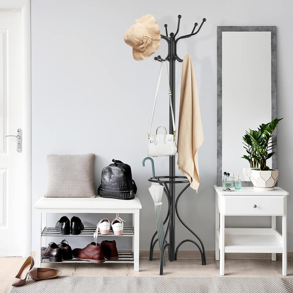 Tangkula 75 Inch Freestanding Metal Coat Rack, Black