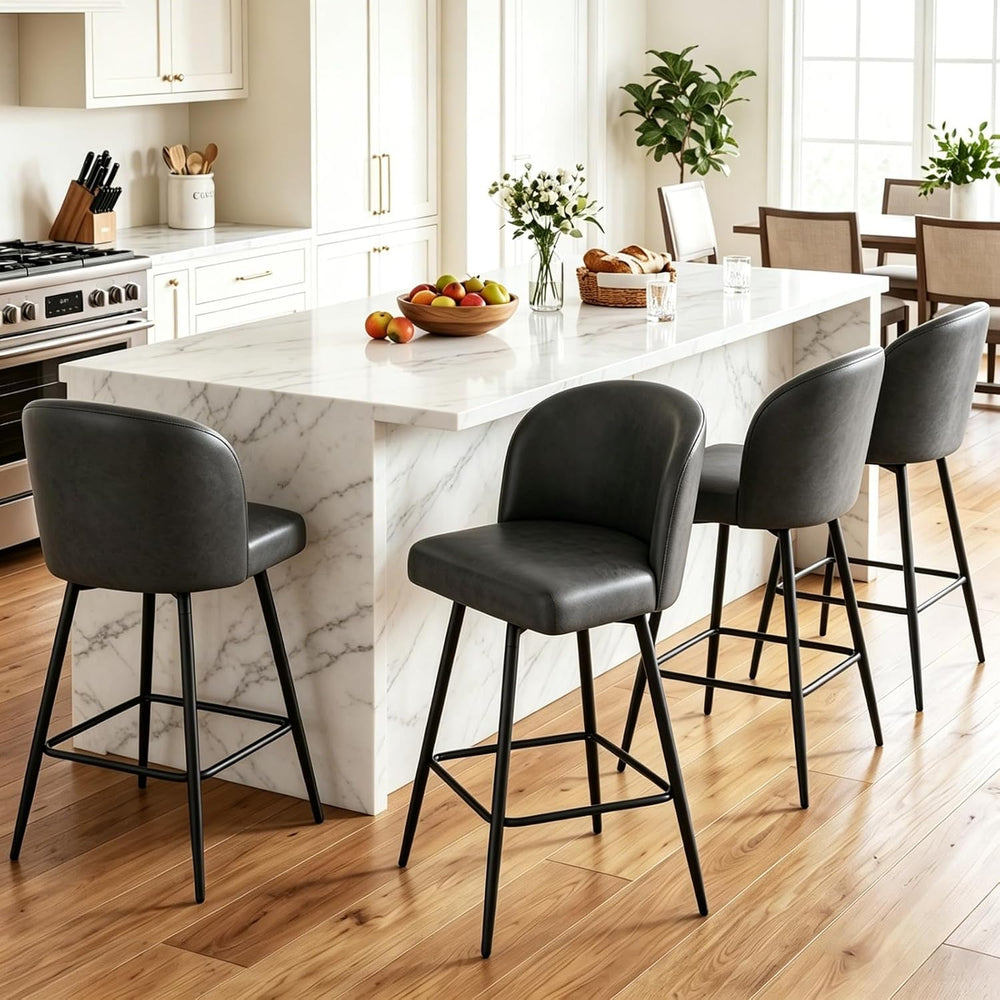 Counter Height Bar Stools Set of 3, 360° Swivel Upholstered Barstools with Ba...