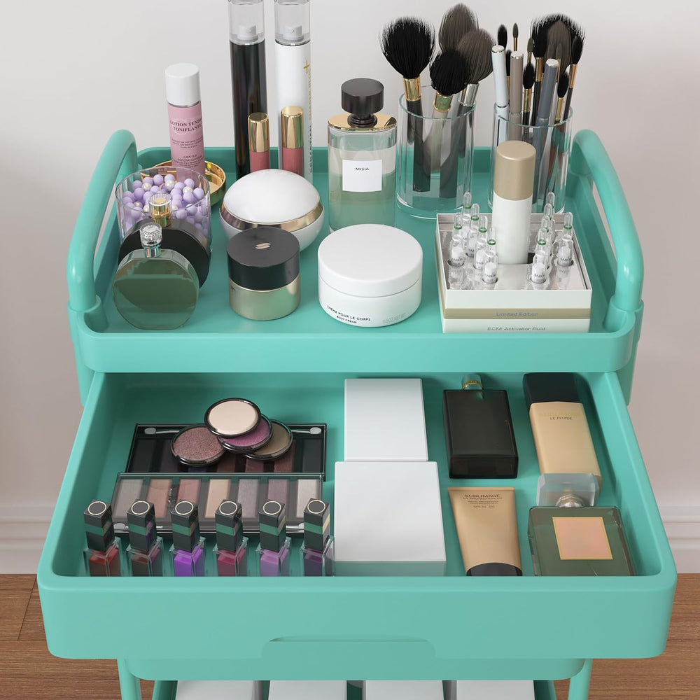 Calmootey 3-Tier Utility Cart with Drawer & Wheels, Storage for Home,Office