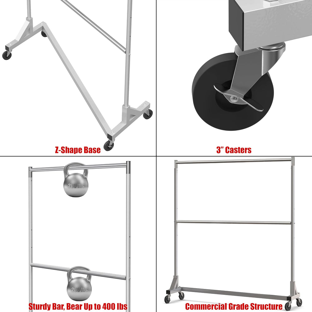 Simple Houseware Commercial Grade Z-Base Double Rod Garment Rack, Silver