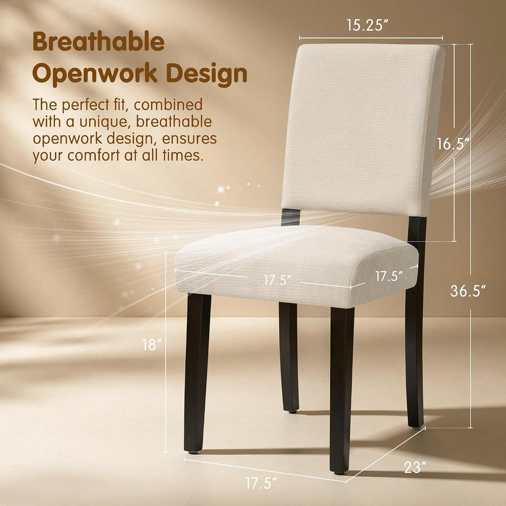 CHUN YI Dining Chairs Set of 2, Upholstered Dining Room Chairs, Modern Farmhouse Parsons Chairs with Solid Wood Legs & Fabric Padded Seat for Kitchen/Living Room/Restaurant, Beige