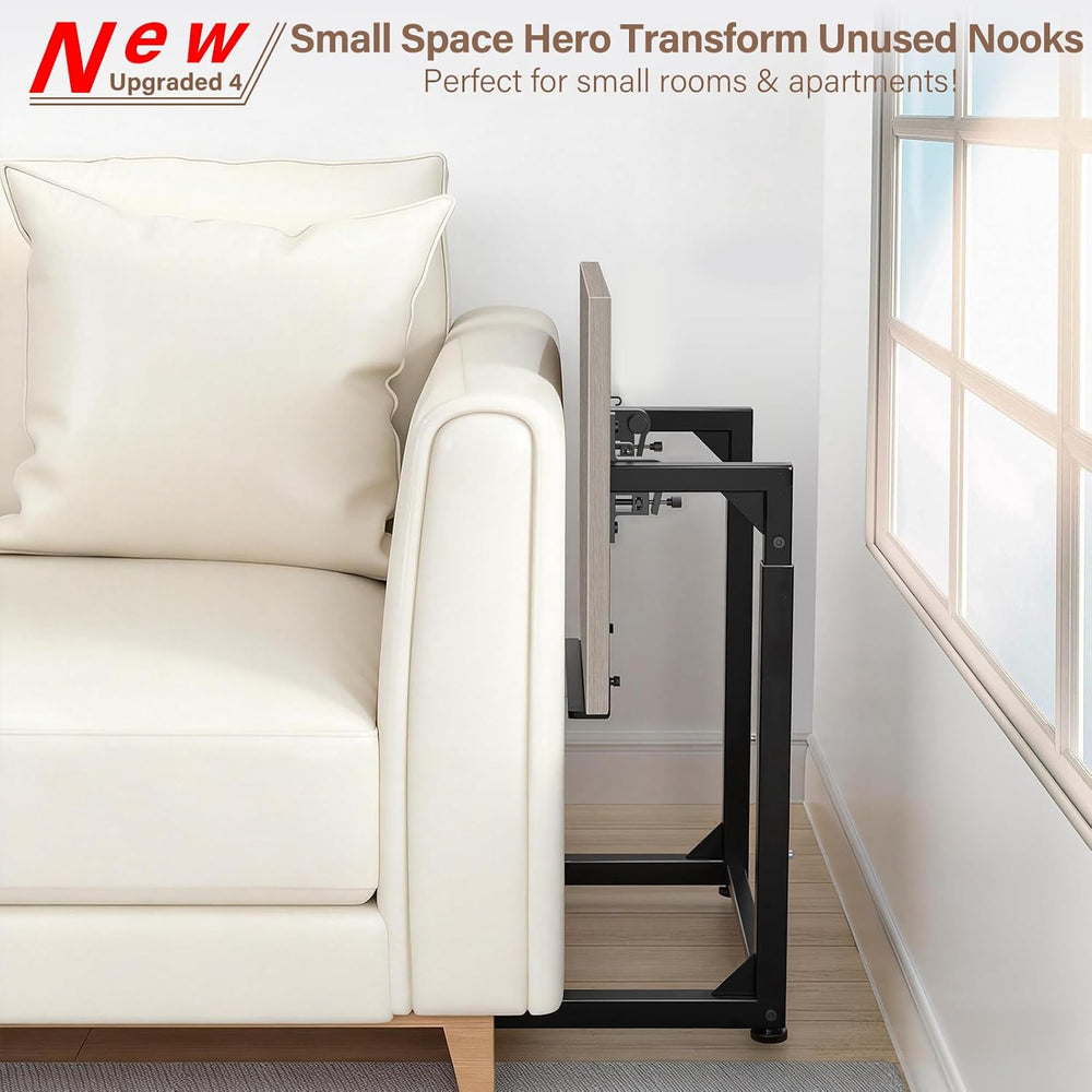 Tv Tray Table Set of 2, 8-Level Adjustable Height Couch Side Table，90° Tilt A...