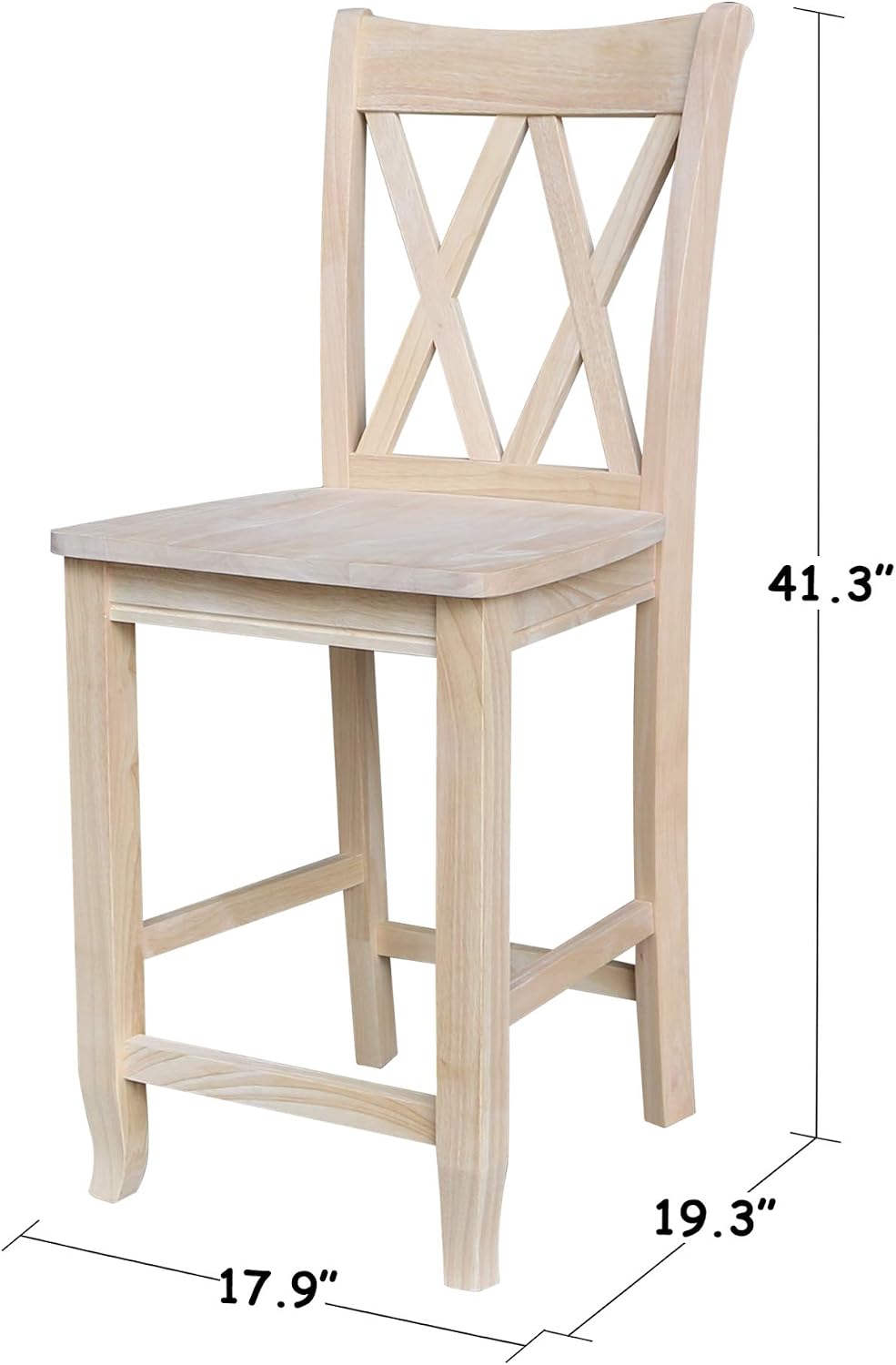 IC International Concepts Solid Wood Double X-Back Stool, 24", Unfinished