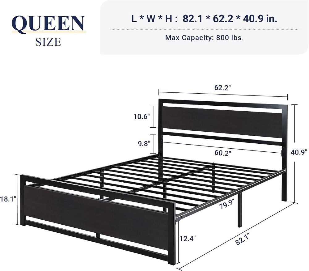 Allewie Queen Bed Frame with Headboard, Footboard and Strong Support, Black