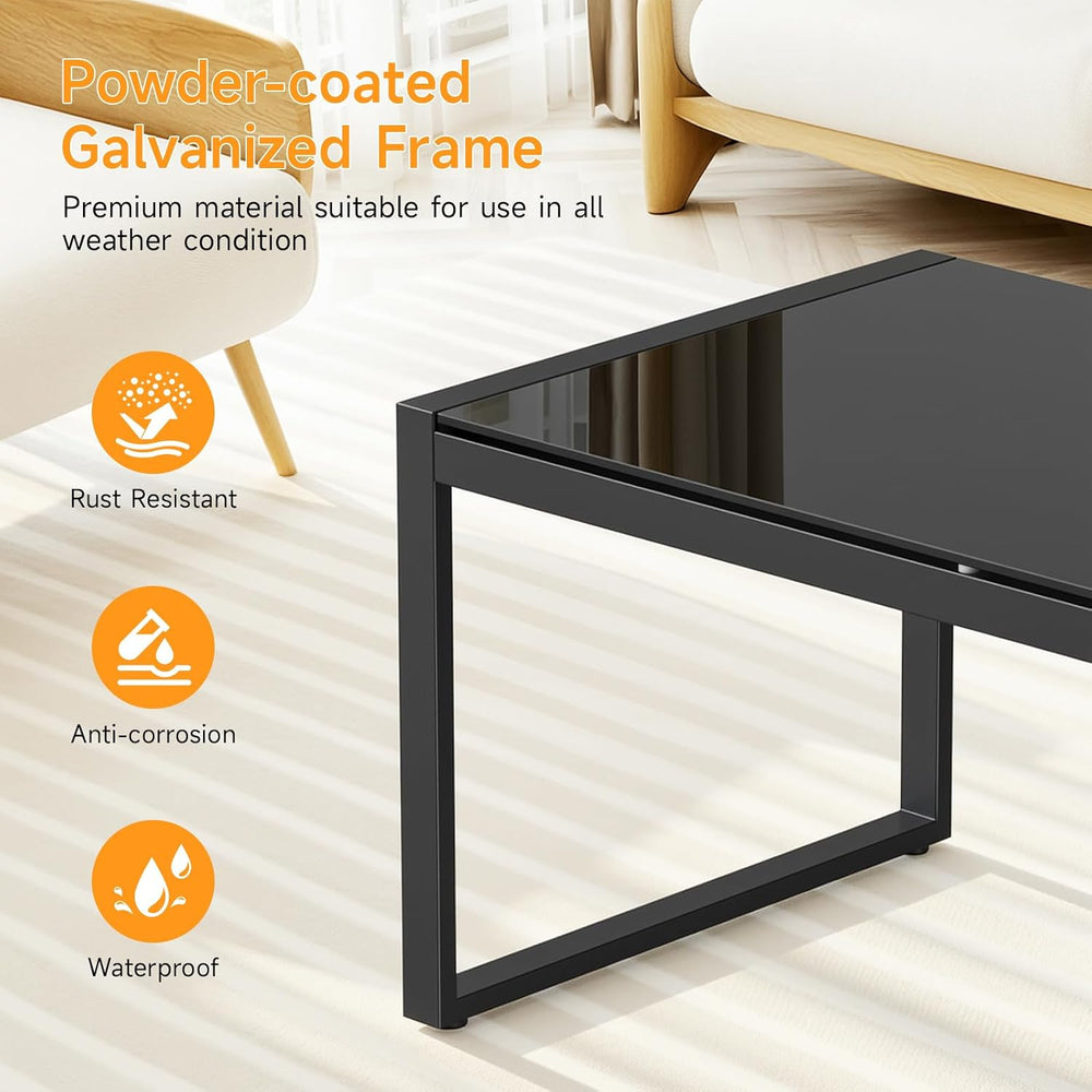 ONBRILL Rectangle Coffee Table with Tempered Glass Desktop, Black