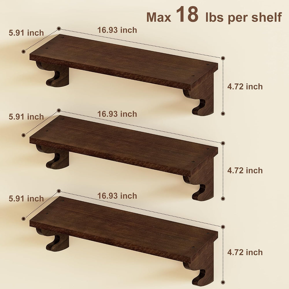 Alsonerbay 17-Inch Wood Floating Shelves for Wall 3-Pack, Light Walnut
