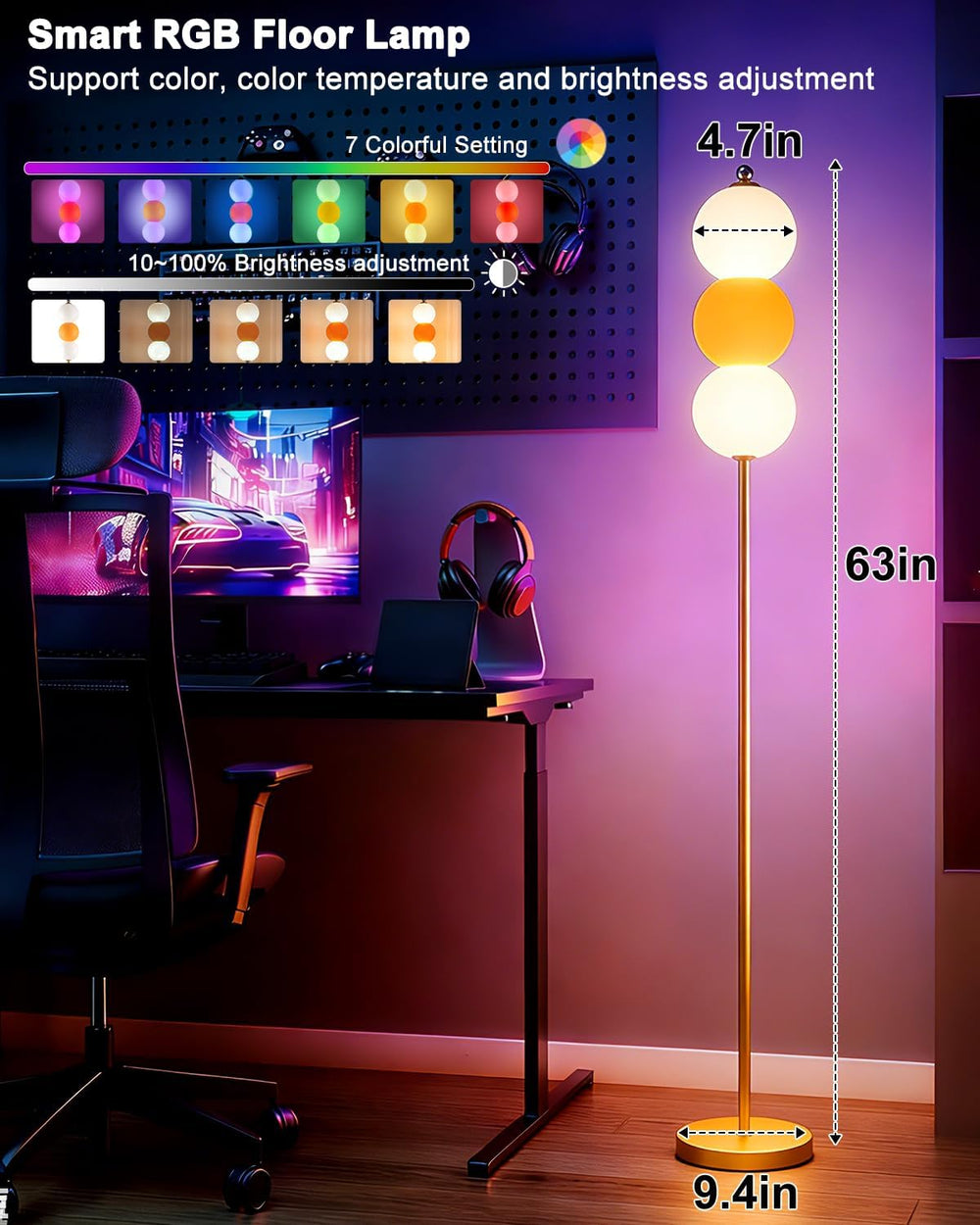 Lightdot Orange Floor Lamp Modern Standing Lamp with Touch Control, RGBW