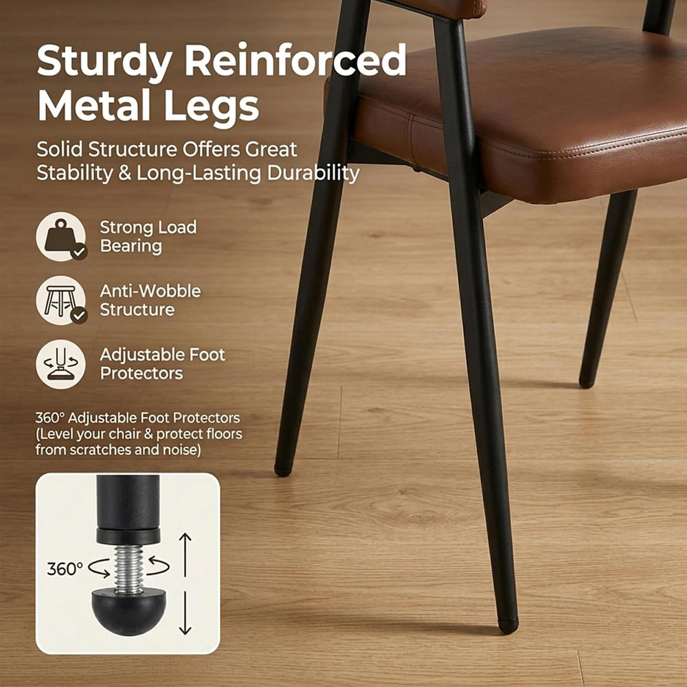 HNY Modern Dining Chairs with Arms Set of 2, Brown Retro Faux Leather Chair