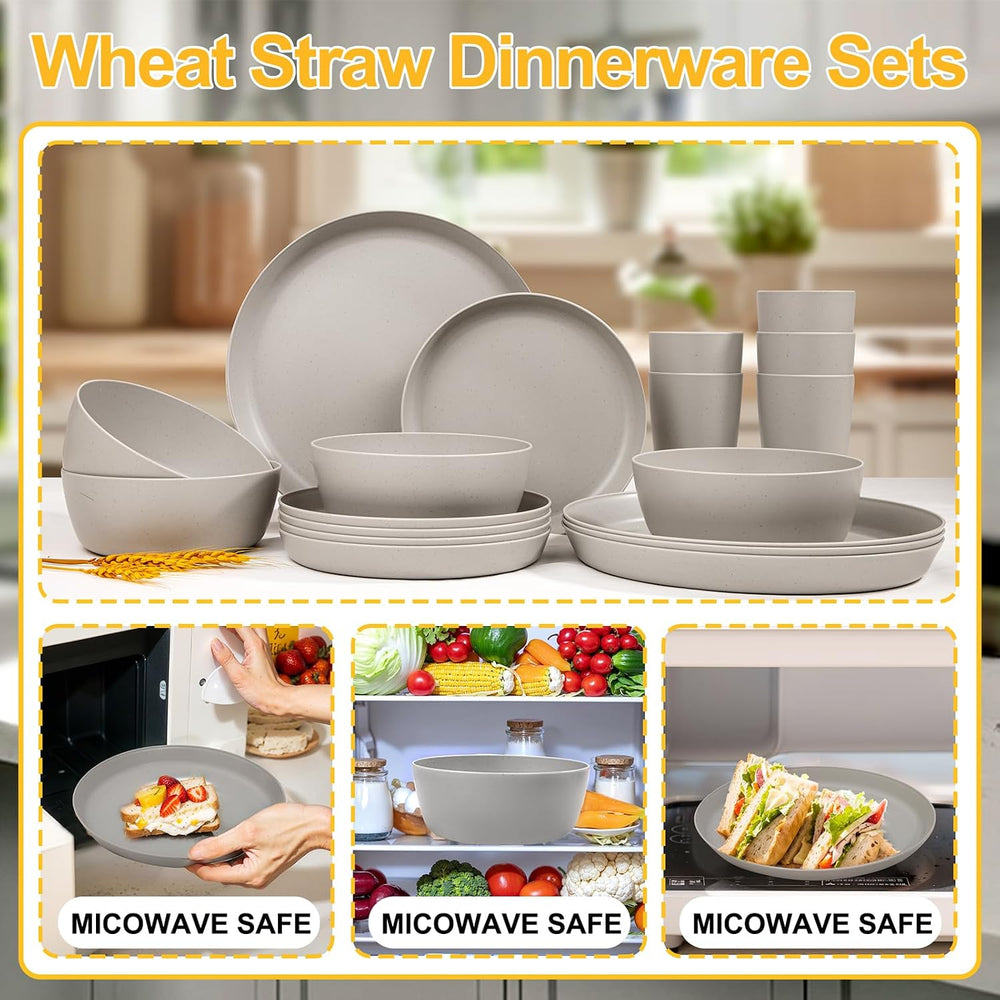 EjonirInjonir 24Pcs Shatterproof Wheat Straw Dinnerware Sets for 6 Home