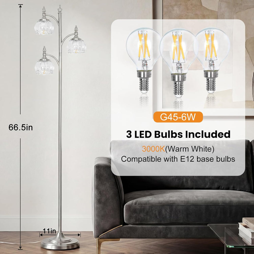 JUNNAI Brushed Nickel Floor Lamps for Living Room Silver Flower Standing Lamp...
