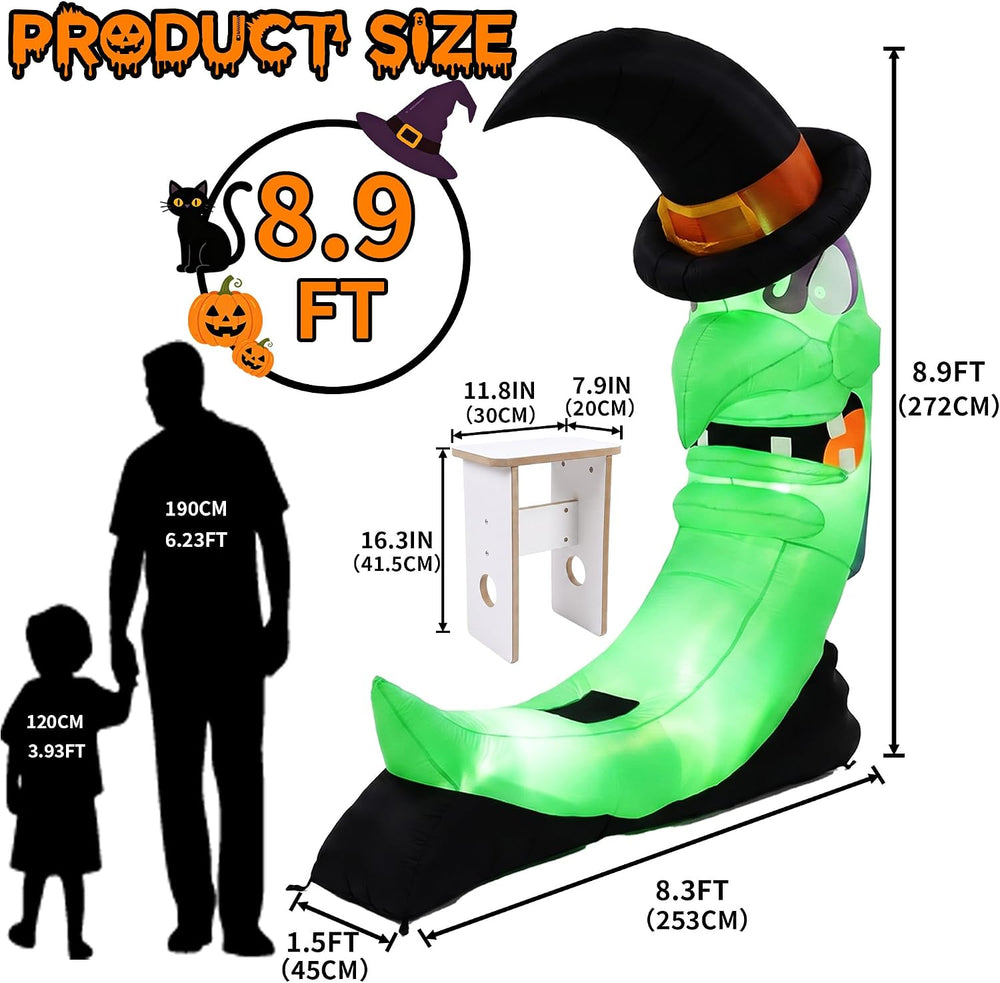 Giant Green 8.9 FT Halloween Inflatables Witch Moon Outdoor Decorations