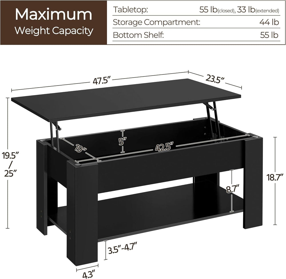 Yaheetech 47.2" Lift Top Coffee Table with Hidden Storage & Shelf, B...
