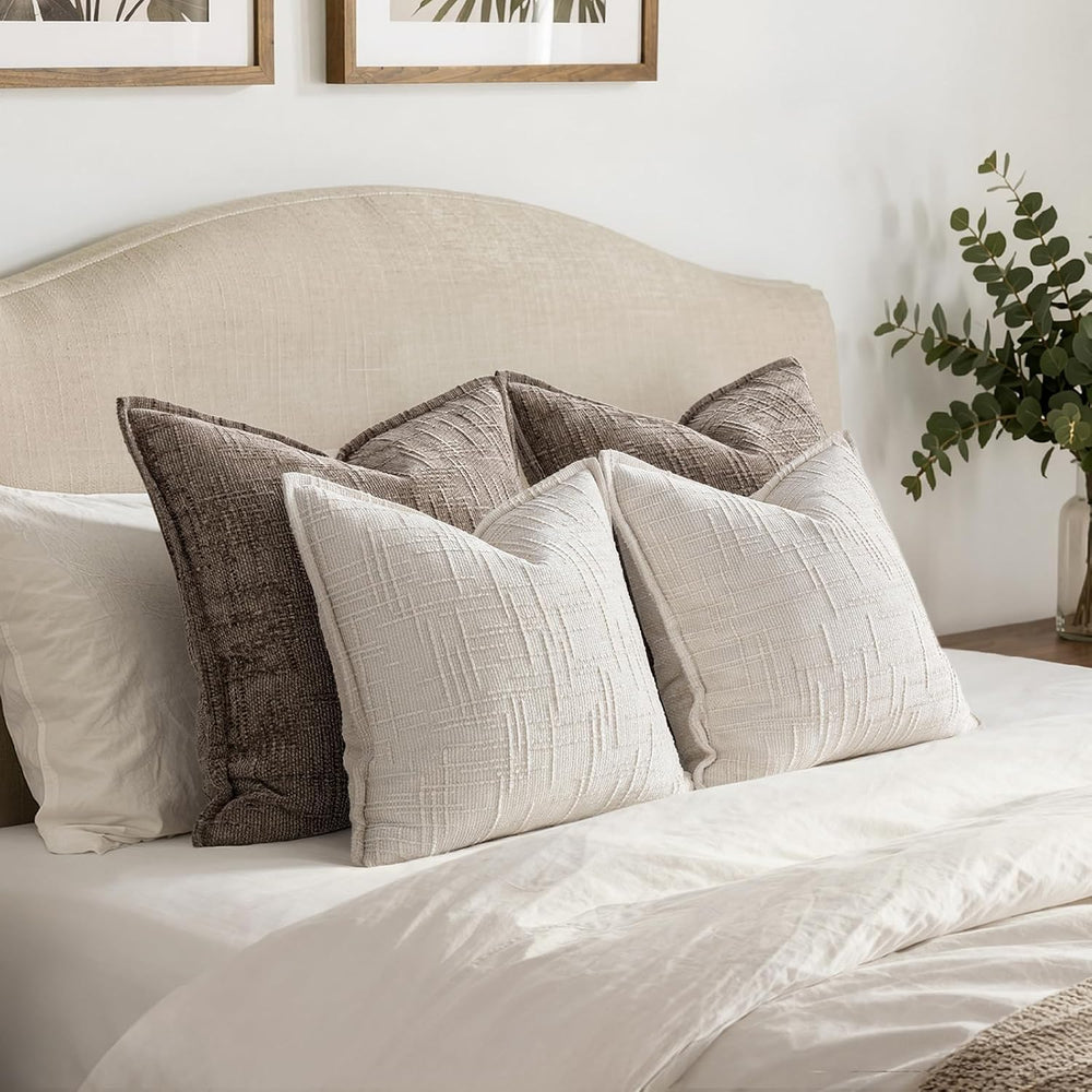 MIULEE Slubby Textured Decorative Euro Pillow Covers Cream White 22x22