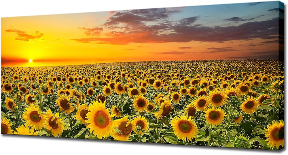 Sunflower Canvas Wall Art Brilliant Sunflower with Sunset Landscape Picture P...