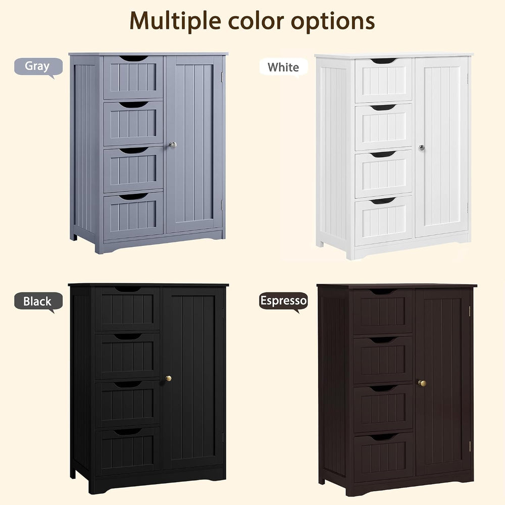 Yaheetech Bathroom Storage Cabinet with 4 Drawers and Door, Espresso