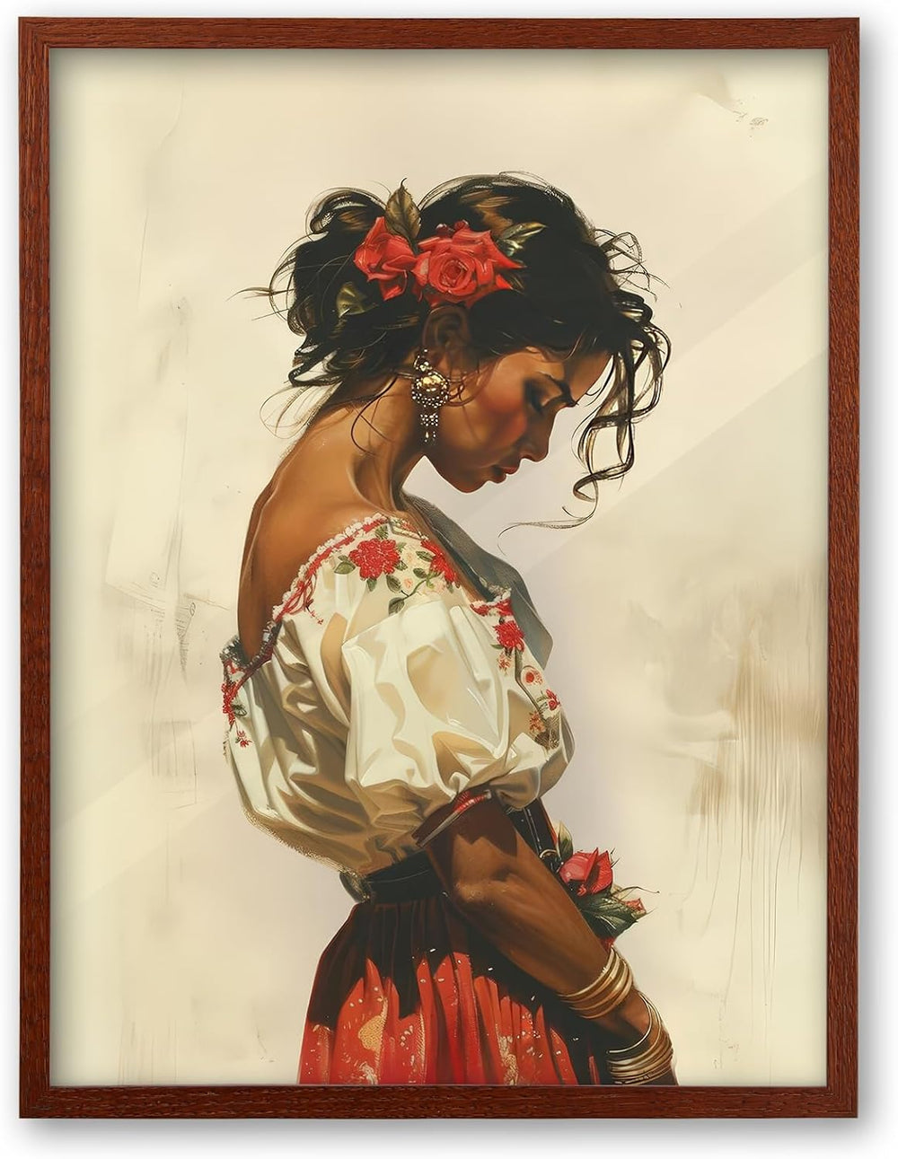 iHery 12x16in Mexican Woman Framed Southwestern Wall Art