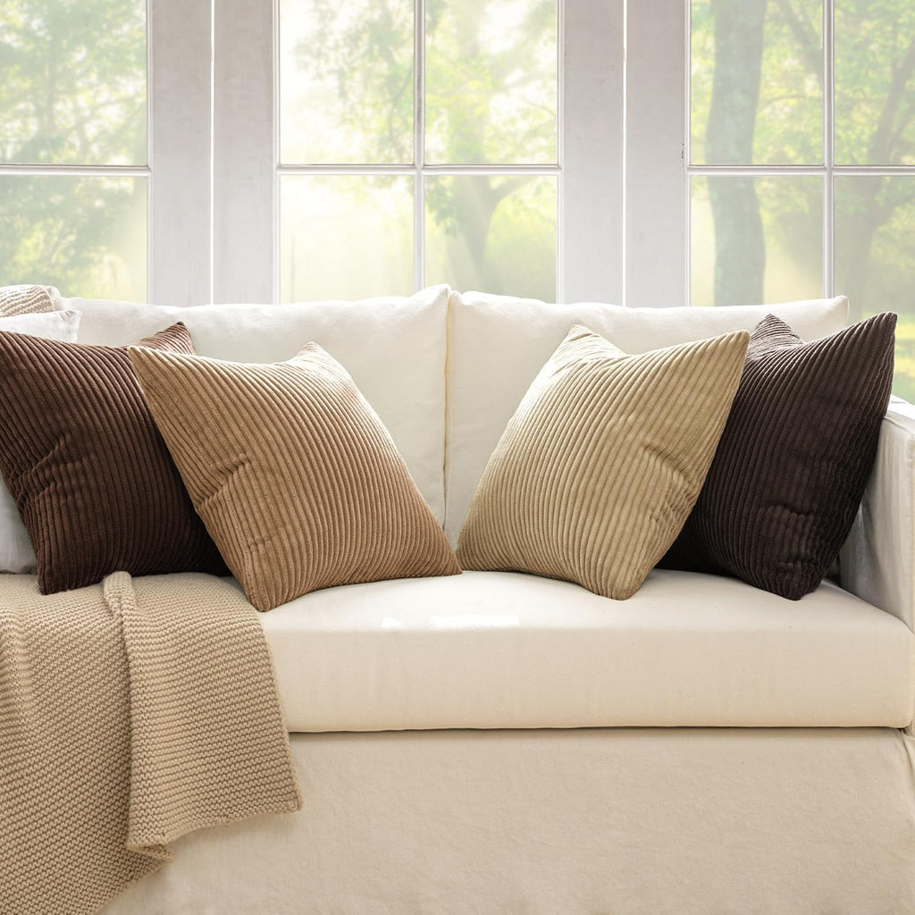 MIULEE Fall Corduroy Decorative Throw Pillow Covers Dark Brown 18x18