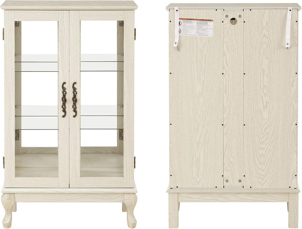 43"H Lighted Display Curio Cabinet, 3-Tier Glass Accent Storage Cabinet ...