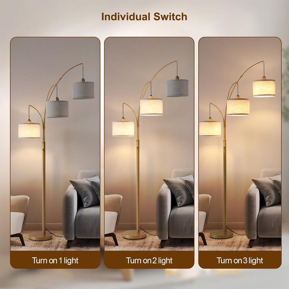 Dimmable Floor Lamp with Remote, Beige Shade Gold Pole