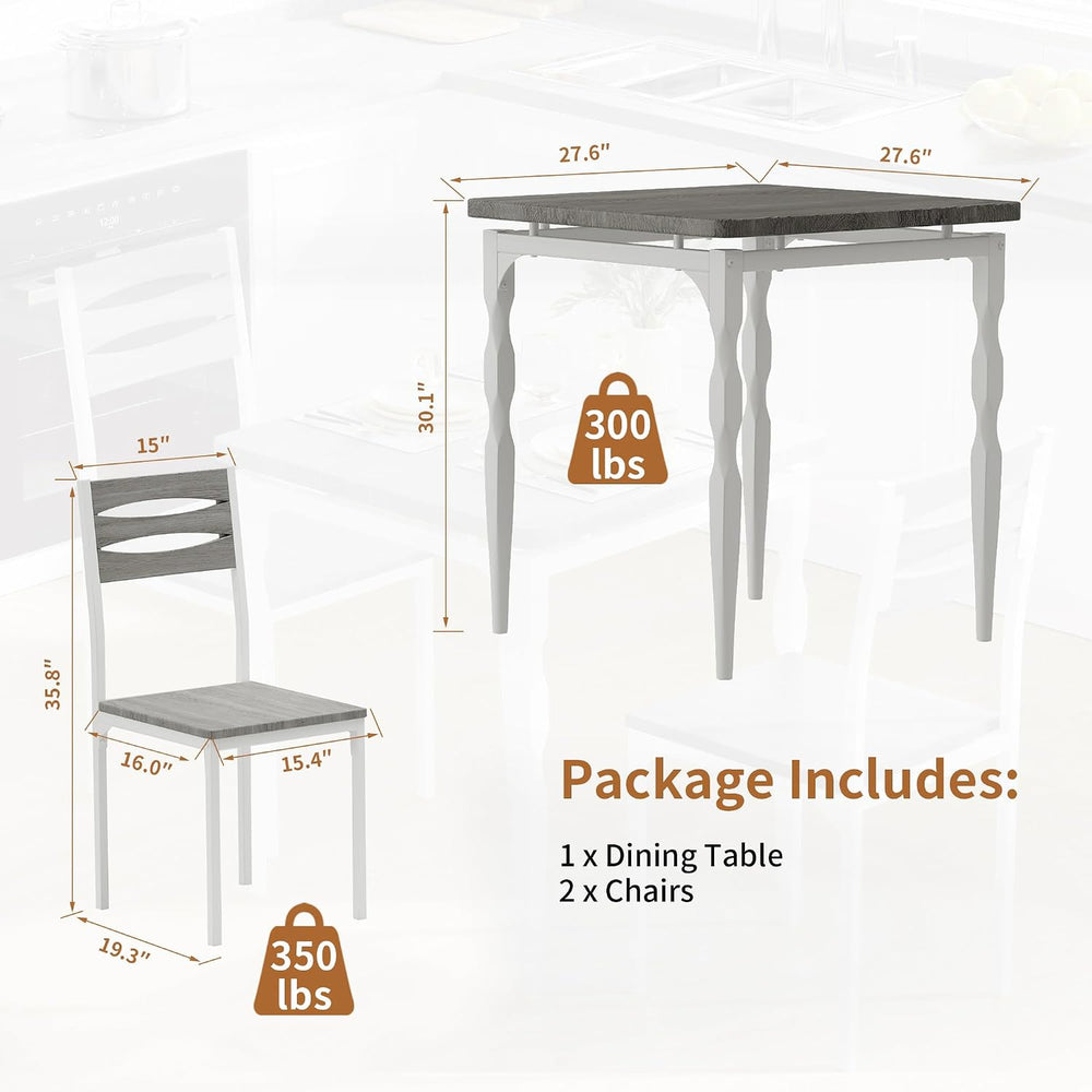 GarveeHome 3 Piece Dining Table Set, Kitchen Table Set for 2, Wash Grey