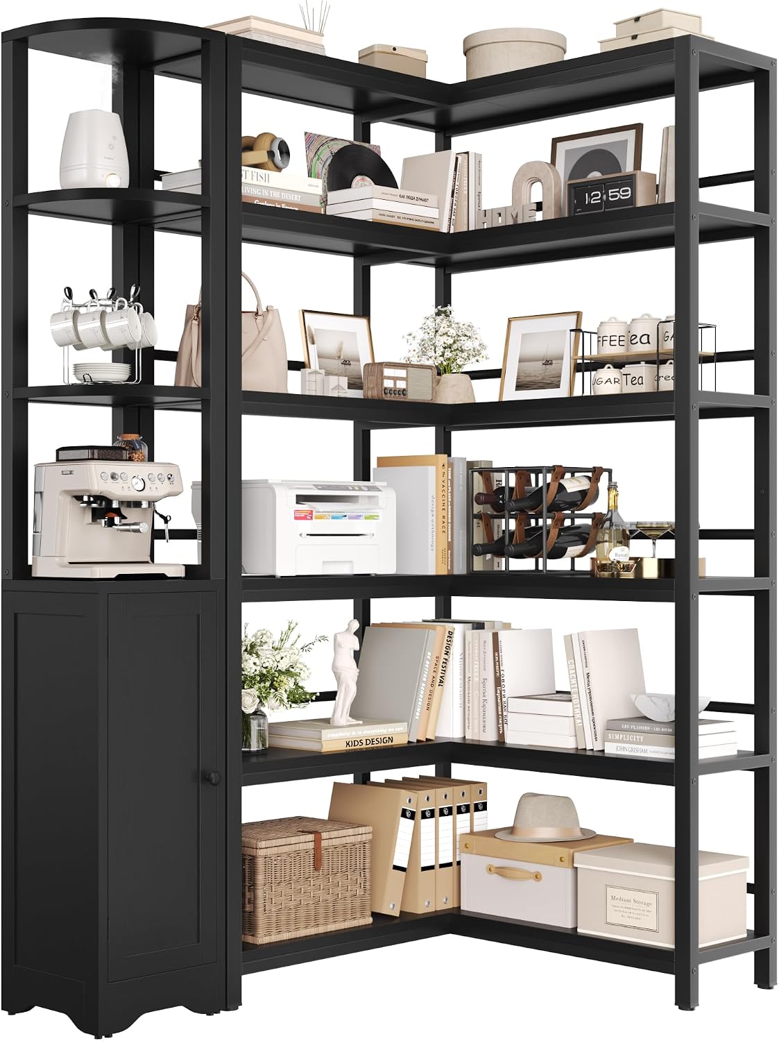 72" tall corner bookshelf, 6-tier l-shaped bookcase with, package contents