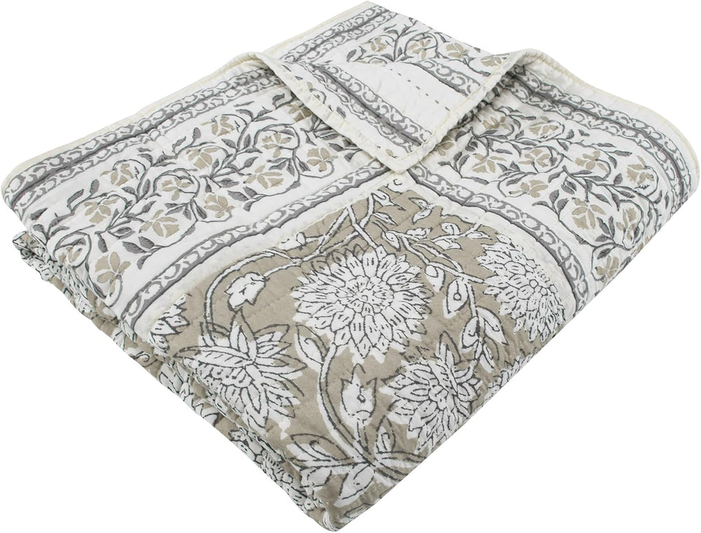 Levtex Home - Adare Taupe - Throw - Bordered Floral - Taupe, Grey and Cream -...