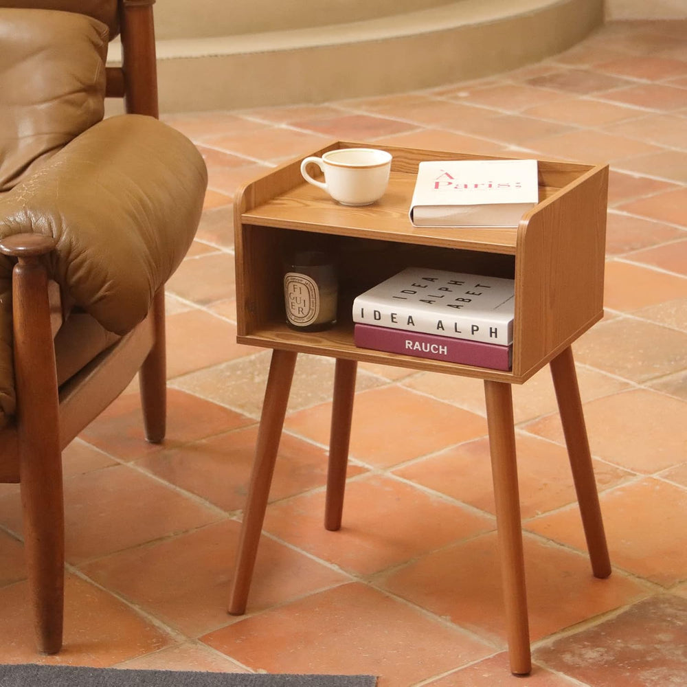 MaxSmeo Nightstand, Mid Century Brown Side Table Bedroom with Storage