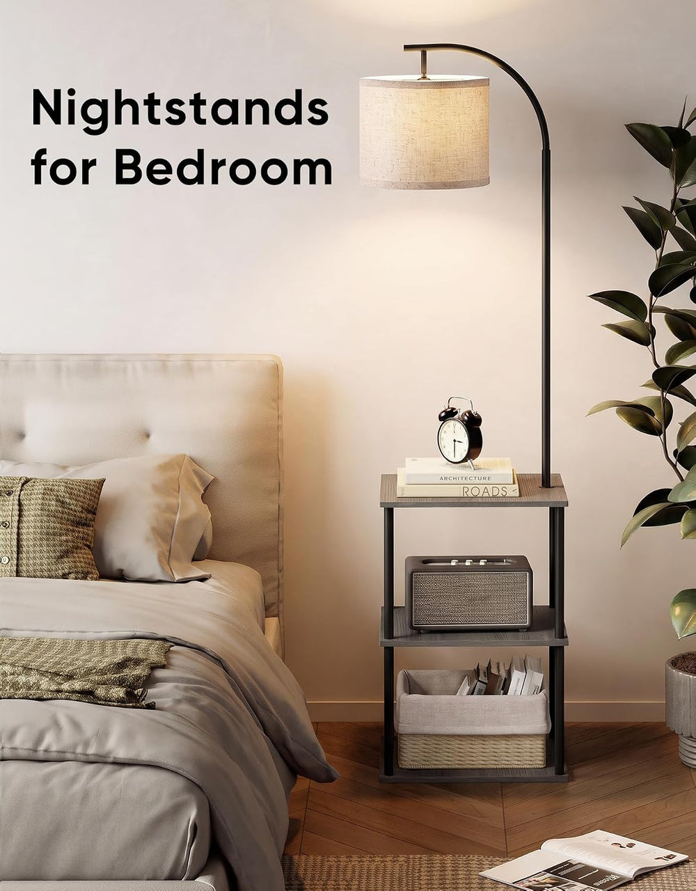 Floor Lamp with Table 2-Pack, Nightstands End Side Table for Living Room