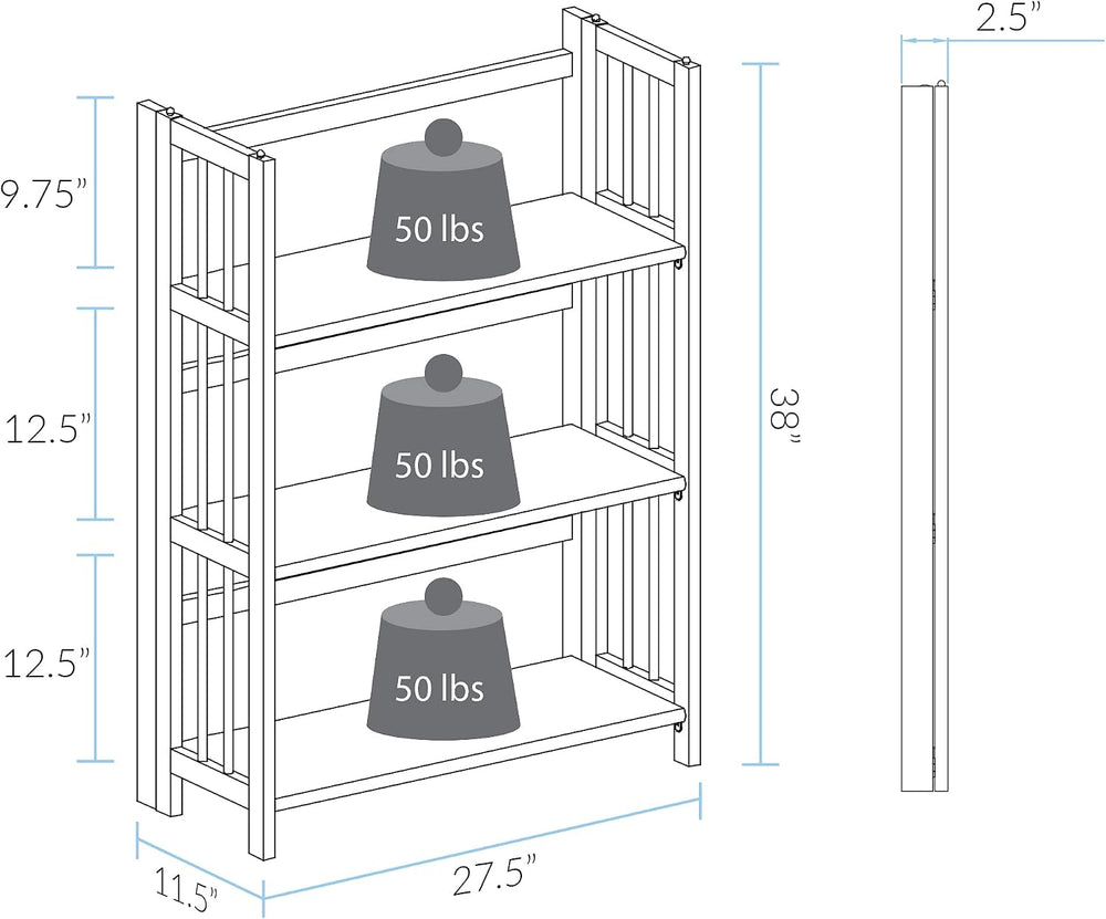 Casual Home 3-Shelf 27.5" Wide Folding Stackable Bookcase, Honey Oak (New)