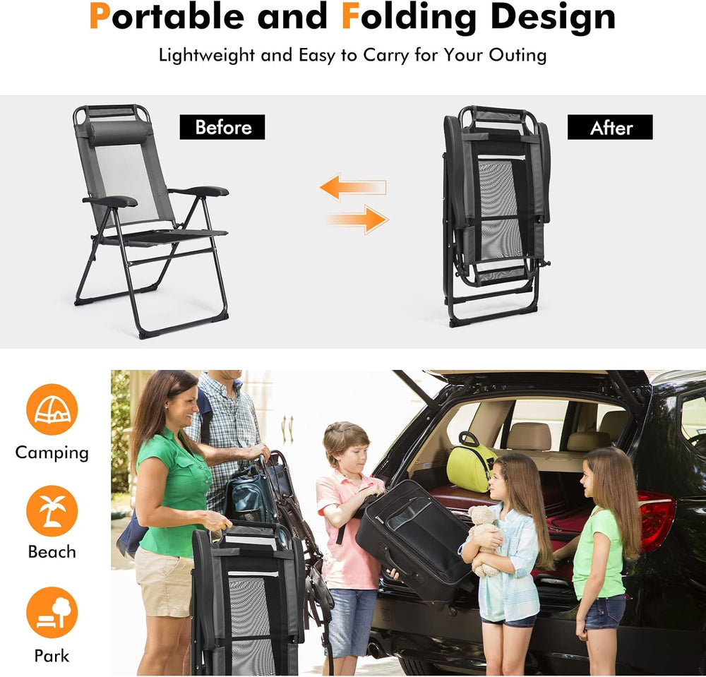 Tangkula Folding Patio Dining Chairs Set of 4, Portable Patio Chairs with 7 L...