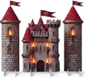 Novabright 3 Pcs Medieval Castle Backdrop Stand with Bases, Large Stone Knight and Castle Party Decorations, Freestanding Corrugated Plastic Photo Booth Props for Birthday Halloween Dragon Party