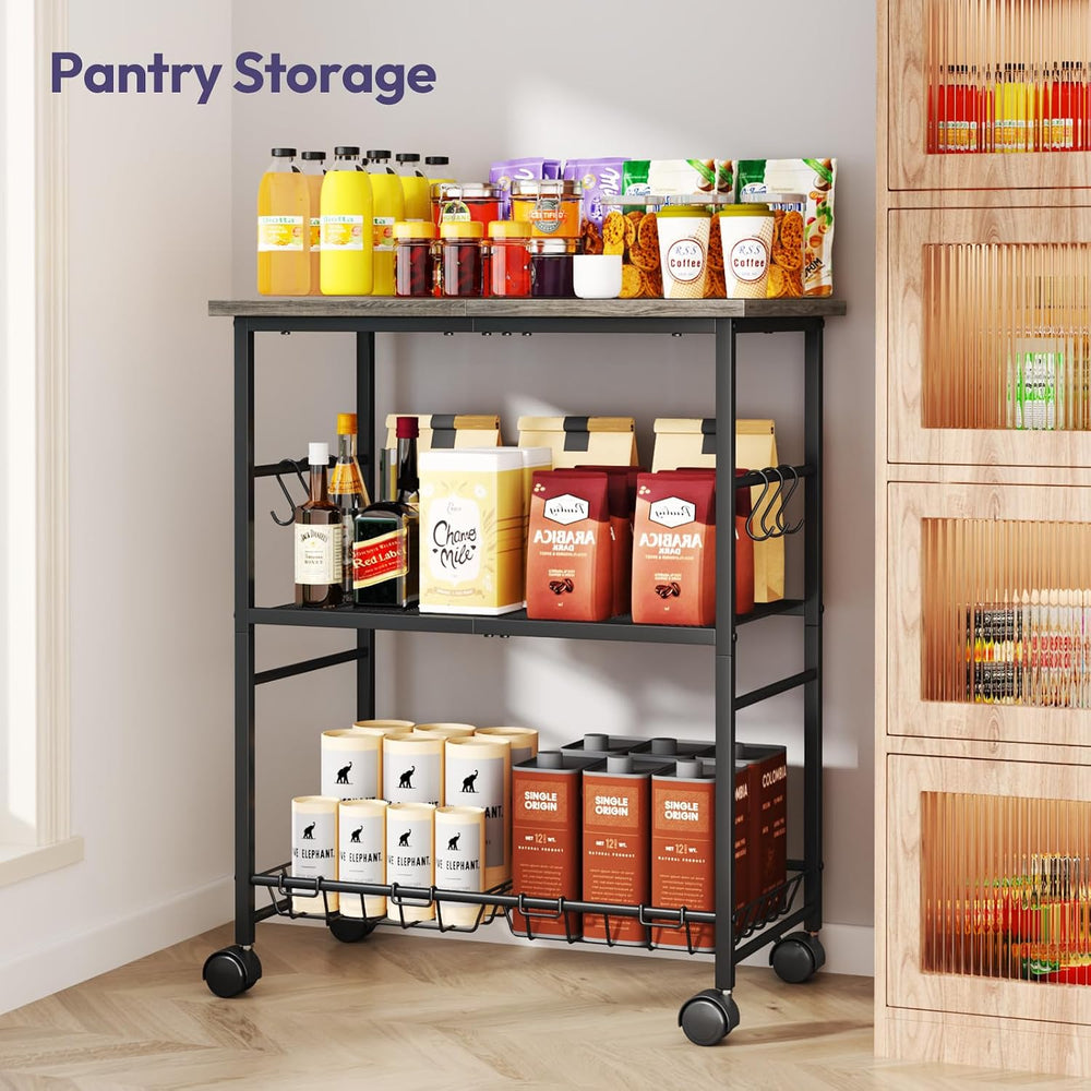 SWTYMIKI Rolling Kitchen Microwave Cart - 3 Tier Microwave Table Stand with S...