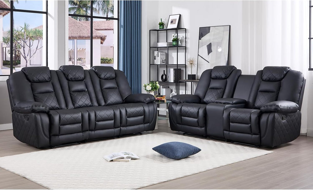 EBELLO Manual Recliner Sofa Set, Faux Leather Reclining Living Room Furniture...
