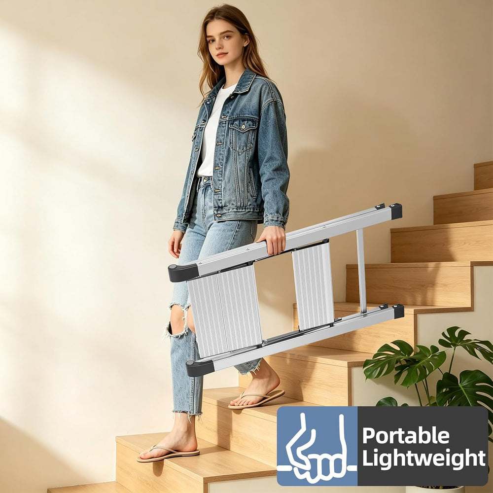 KINGRACK 2 Step Aluminum Step Ladders Foldable for Home, 330lb, Silver
