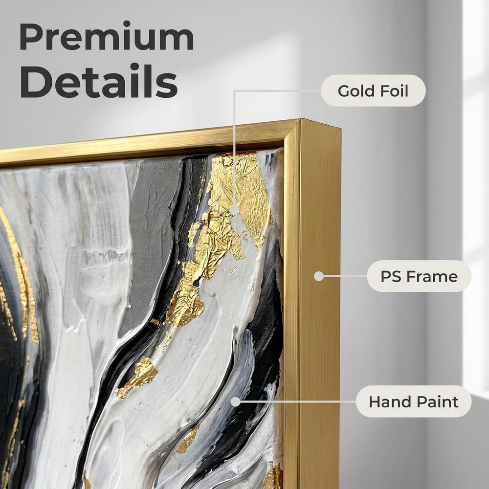 3D Textured Black and Gold Abstract Wall Art for Living Room, Hand Painted Se...