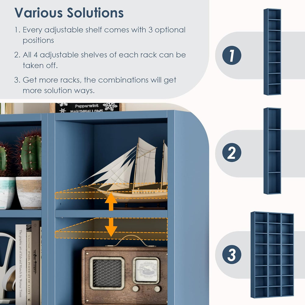 FOTOSOK Bookshelf Bookcase 8-Tier Narrow Bookshelf Tall CD Media Tower Rack