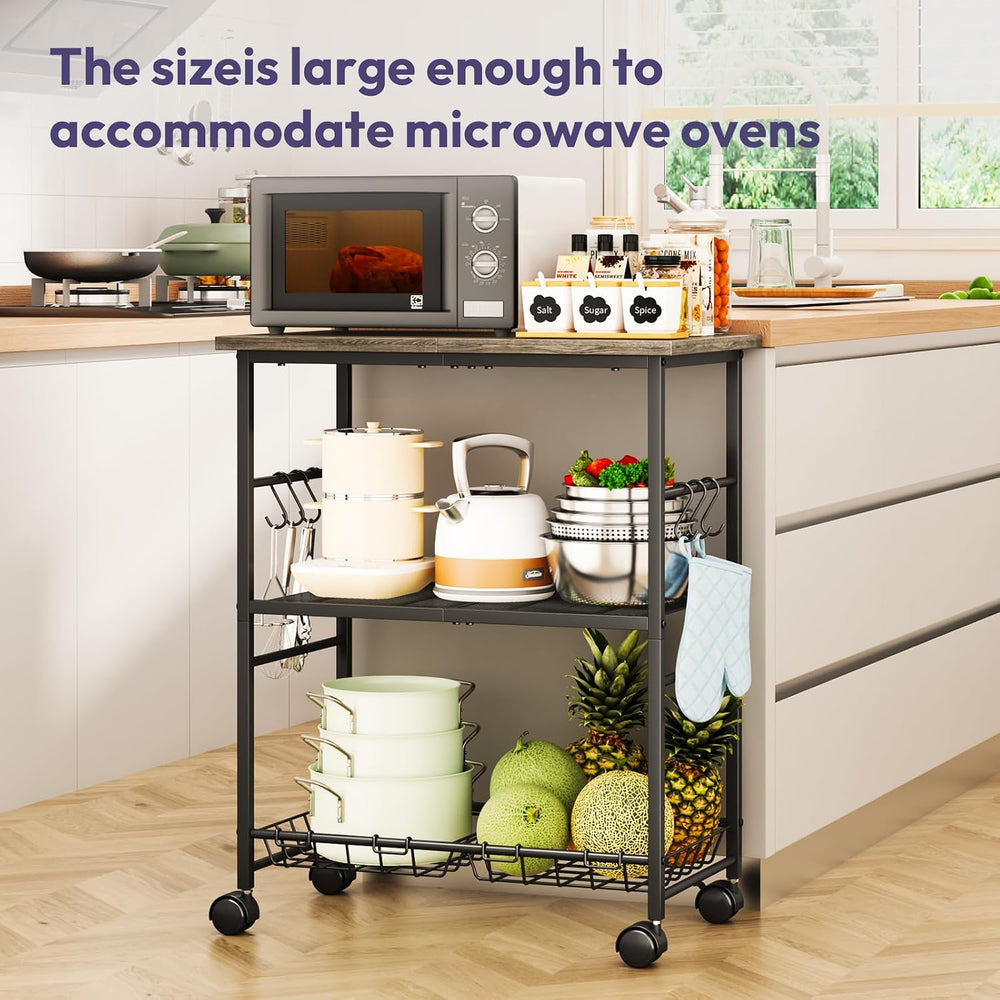 SWTYMIKI Rolling Kitchen Microwave Cart - 3 Tier Microwave Table Stand with S...