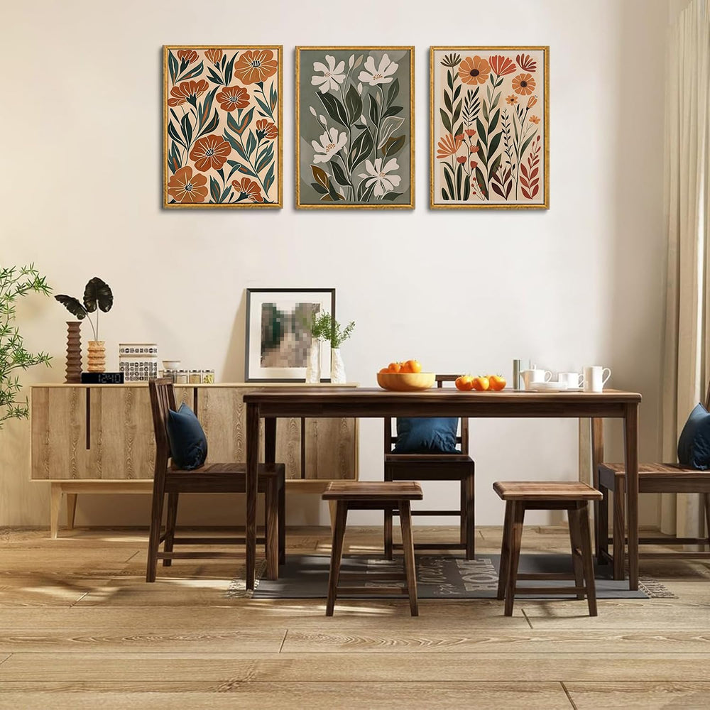 3 Piece Flower Market Wall Art Framed Boho Floral Wall Decor