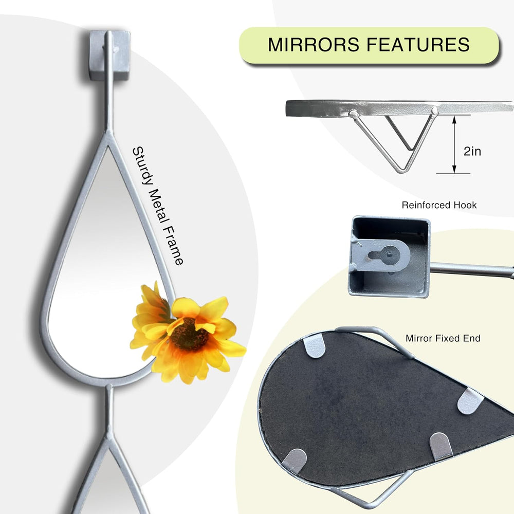 BAODANFU Decorative Mirrors Wall Mounted, Wall Mirror Silver Decor Tear Drop ...